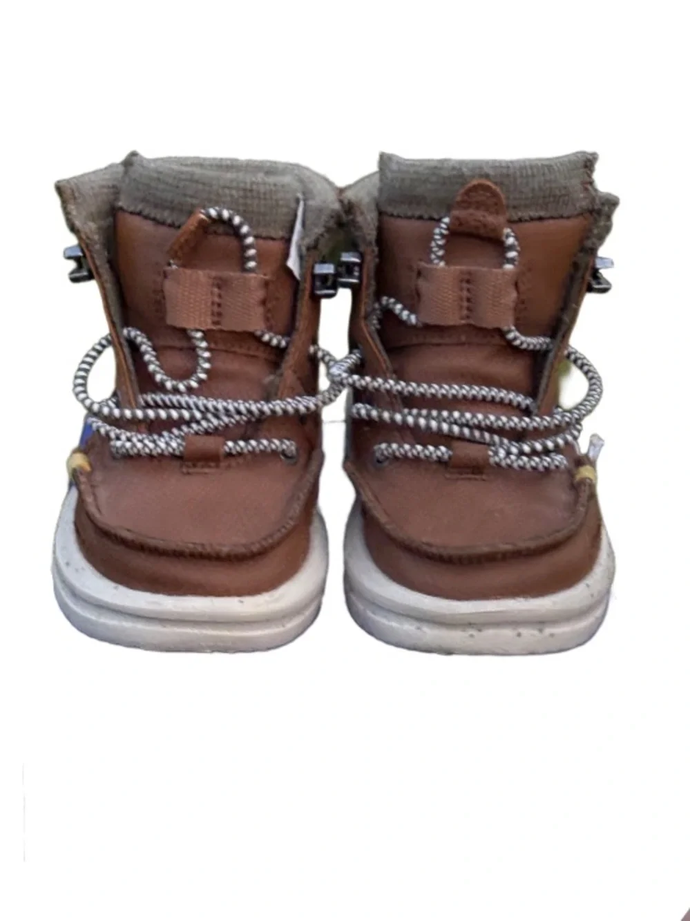 Hey Dude Brown Kids High-Top Boots with White Speckled Sole